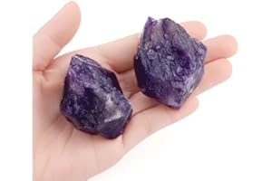 QINJIEJIE Amethyst Large Crystal Healing Crystals 1.8"-2.2" 2PCS Raw Stone Rough Stones Rocks Protection Energy Reiki Tumbling Divination Meditation Crystals Gifts for Women