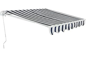 Tuff Concepts Manual Garden Awning Canopy Fabric Outdoor Patio Sun Shade Shelter (4m x 3m, Blue/White)