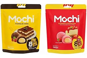 NASCHWERK Mochi 2er-Set: Tiramisu & Strawberry Cheesecake. 2x 120 g Reiskuchen mit cremiger Füllung – zart, süß & köstlich. Ideal als Dessert oder Snack