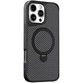 Coverzone iPhone 14 Pro Max ile uyumlu Kılıf Karbon Fiber G&ouml;r&uuml;n&uuml;ml&uuml; Magsafe ile uyumlu Stand olabilen Carbon Case Tam G&ouml;vde K