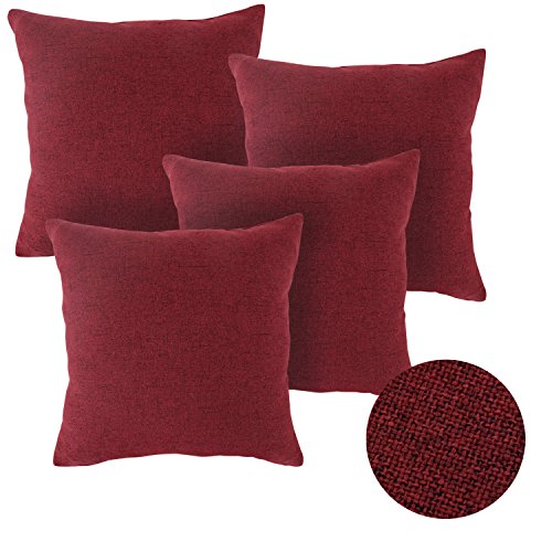 Deconovo 4er Pack zum Sparpreis Leinen Optik Kissenhülle, Kissenbezüge, Sofa Dekokissen Cushion Cover, 40x40 cm, Rot, 4er set