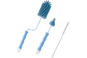 AYADA Flaschenbürste Set, Babyflaschenbürste Reiniger 360 ° Rotieren Langen Griff einfach zu Säubern, Milch Schlauchbürste Schnullerbürste Reinigungsset Spülbürsten für Plastikflaschen Glasflaschen (Blau)
