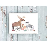Kunstdruck / Poster WALDFREUNDE °2 -ungerahmt- Tier, Bild, Kinderzimmer, Fuchs, Waschbär, Hirsch, Wolf, Hase, Igel, Waldtier, Geschenk, Geburtstag, Taufe, Kind, Illustration, skandinavisch