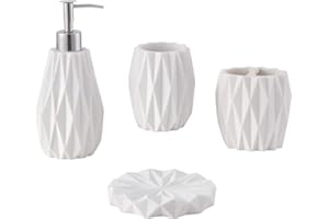 ZCCZ - Bathroom Accessories Set Complete, 4 Piece Bathroom Set Accessories Bath Accessories Set Complete Soap Dispenser Set with Toothbrush Holder, Soap Dispenser, Tumbler and Soap Dish (White)
