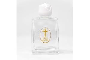 Catholic Gift Shop Lourdes Gifts - Glass Holy Water Bottle (white rose top) - Containing Lourdes Water + Lourdes Prayer Card