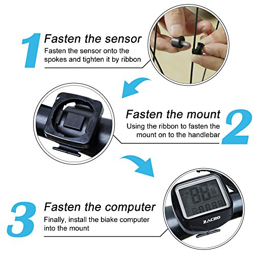 Zacro Fahrradcomputer, Kilometerzähler,Original multifunktionaler drahtloser Fahrradtacho,Tachometer, Inkl.1 Stück zusätzlicher Kompaß, Aktualisierte Version, Schwarz - 4