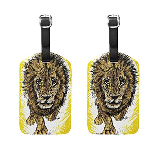 COOSUN Sketch di un grande uomo leone africano Etichette Viaggi Holder etichette tag carta di nome per il bagaglio Valigia Bag Zaini, 2 PCS medio multicolore