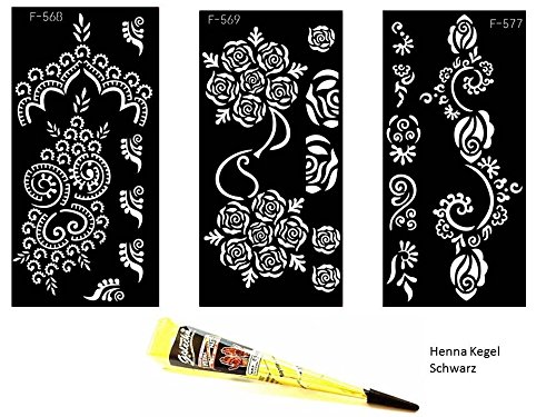 Henna Tattoo Schablone Vorlage 3 Sheet + 1 Henna Golecha Kegel