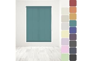 CAECUS Straight Edge Dim-Out Roller Blind - Easy Fit Home Office - 60cm Width x 160cm Width Drop - Teal