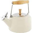 Chantal SVEN Enamel on Steel Whistling Teakettle with Natural Wood handle, 1.4 quarts, Almond