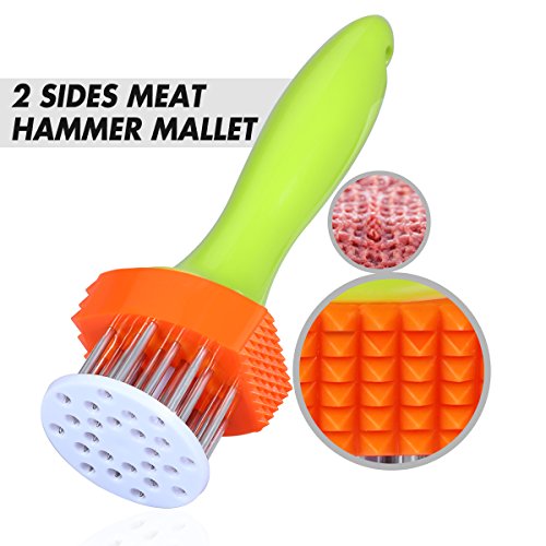 Coolden® Fleischzartmacher Fleischhammer 2 in 1 Fleischstecher Steakhammer Edelstahl Steaker Meat Tenderizer Grill Marinieren mit 24 Klingen zufällige Farbe - 2