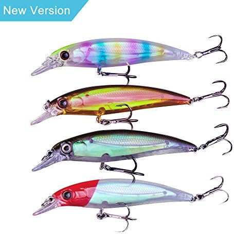 Bestok Fishing Lures Sea Bait Fishing Tackle with Sharp Treble Hook Bass Pike Shad Trout Spinners Minnow Crank Baits (4Pcs Luminous Lures)