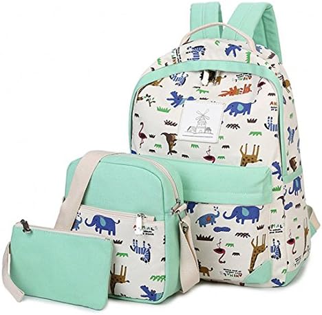 Evay 3 Pcs Set Girls Canvas Backpack Vintage Leisure Series School Bags Lovely Animals Colorful Rucksack School Backpack for Youth Teenager Girls and Boys Cute Casual Daypack + Shoulder Bags Messenger Bag + Pencil Case Purse for Little Girls Boys Children Teenagers Daypack turquoise