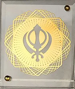 Shree Kreations Gold Plated Sikh Religious Symbol Khanda Frames Showpiece for Car Dashboard, Home, Office Table
