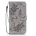 Produktbild LG G5 Hülle, MEETER Lederhülle für LG G5 Blume Muster Design Etui Brieftasche Ledertasche mit Handschlaufe Neu Zubehör im Bookstyle Cover Schale mit Ständer Standfunktion Etui Karten Slot und Magnetverschluss Flip Case - Grau