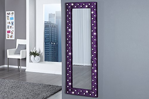 Großer Wandspiegel BOUTIQUE 170×60 lila Samt mit Strassknöpfen - 2