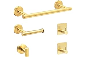 MECCION 5 sztuk uchwyt na ręczniki ze stali nierdzewnej wieszak na ręczniki łazienkowe 40 cm uchwyt na papier toaletowy zestaw akcesoriów łazienkowych (złoty)