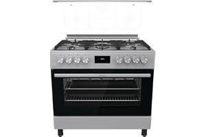 Gorenje 90 cm Freestanding Combination Cooker GK9C40X – 5-Burner Hob with Triple Ring Burner, 105L Oven, Catalytic Self-Cleaning, and Cast Iron Pan Supports |