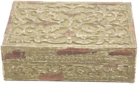 Ian Snow Distressed Olive Carved Box, Green