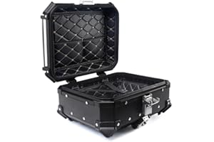 Cachpib 28L Motorbike Top Case, Aluminum Alloy Waterproof Top Box for Motorcycle Luggage Box with Security Lock and 4 Reflective Stickers, Motorcycle Luggage Storage Rear Tour Box