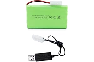 Tosiicop 9.6V 2400mAh NiMH Battery - RC Car Rechargeable Battery AA with Tamiya KET-2P Plug and USB Charge Cable for RC Car Spare Part RC Tank Boat Batteries (9.6V 2400mAh)