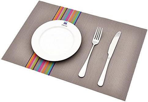 DIANZHUO Placemat 4Pcs European Style Pvc Plastic Table Mats Dining Table Anti-Hot Pad Tableware Insulation Placemat Western Food Plate Mat Kitchen Supplies , Rainbow Grey 4744