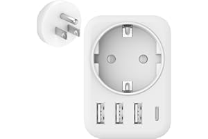 Clomnpe 5 en 1 Adaptateur Prise USA avec 3 USB-A et 1 USB-C et 1 Prise, Adaptateur Prise France vers USA Canada Mexique Thaïlande, Type B