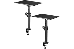 QWORK® Lot de 2 Support de Bureau pour Enceinte avec Pince de Table - Angle d'inclinaison +/-15° - Hauteur réglable 35-59 cm - capacité de Charge 30 kg