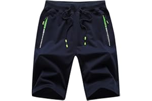 YuKaiChen Mens Shorts with Zip Pockets Gym Shorts Men Cotton Drawstring Summer Shorts Casual Beach Travel Holiday Sports