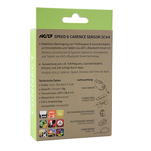 NC-17 Fahrradsensor SC#4 | Dualband Geschwindigkeits und Trittfrequenzsensor | Kompatibel zu Ant+ Bluetooth 4.0 Radcomputer IOS Iphone und Android Smartphones Wasserdicht Ipx8 einfache Montage, Schwarz, One Size, 4049 - 7