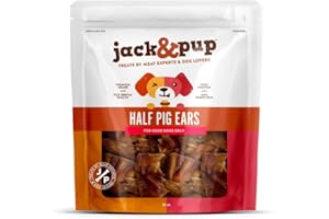 Jack&Pup Half Pigs Ears for Dogs | Single Ingredient, Natural Dog Chews | Grain Free Dog Treats for Large Dogs to Small (18 Count)