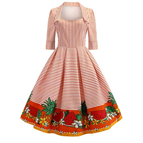 Covermason Robe Vintage Années 50 Audrey Hepburn Femmes Robe de Soirée Cocktail Longue Vintage rétro 1950's Robe A 3/4 Manches Rockabilly Soirée d'halloween Noël (A-robe3, 2XL)