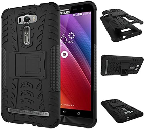 DWay Case ASUS Zenfone 2 Laser ZE601kL 6.0" Hybrid Armor Design with Stand Feature Detachable Dual Layer Protective Shell Hard Back Cover Case for ASUS Zenfone 2 Laser ZE601kL 6.0inches (Black)
