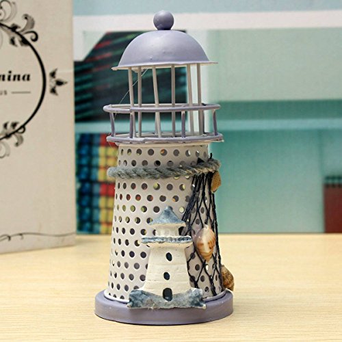 KING DO WAY Leuchtturm Mini leuchtturm deko Mittelmeer Stil Kerze Teelicht Haus Zimmer Deko Eisen Lighthouse in Muster zufaellig versendet 14.5 x7cm - 3