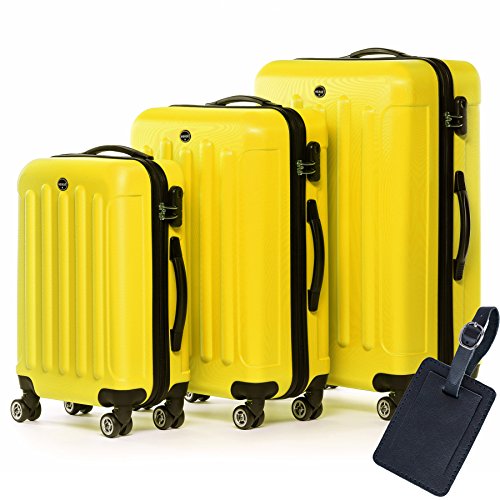 FERG&Eacute;&reg; Juego de 3 maletas de viaje LYON Trolley funda r&iacute;gida 4 ruedas amarillo