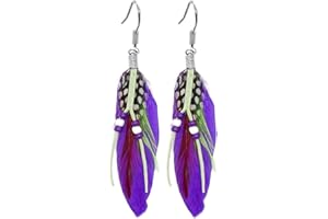 Tumundo Boucle d'oreille Plume Bijoux Cuir Perle Rose Rouge Jaune Rose vif Verte