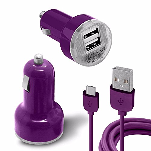 Spyrox – Sony Xperia X Compact KFZ-Ladegerät mit Typ C USB Daten / Ladekabel – Purple - 2