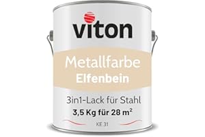 VITON S.R.O. VITON Metallfarbe in Creme - 3,5 Kg Metall-Schutzlack Seidenmatt - Dauerhafter Schutz & hohe Beständigkeit - 3in1 Grundierung & Deckfarbe - Metalllack direkt auf Rost - KE31 - RAL 9001 Cremeweiss