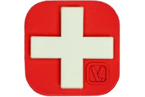 VANQUEST 1-calowy krzyż medyczny "Super-Lumen" świecąca w ciemności naszywka, Czerwony, 1" x 1" Square, Użytkowy
