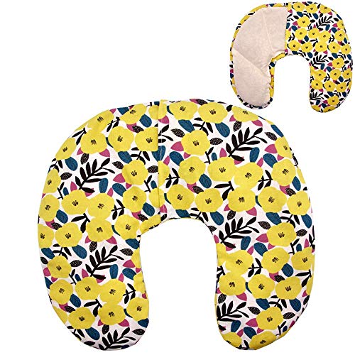 Coussin cervical thermique"Pétunias jaunes" 36 x 32 cm - rempli de 600gr de noyaux de cerise organique - pour les thérapies de froid et de chaleur - Avec housse lavable