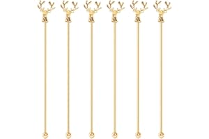 BAMI-LEE HOUSE 6Pcs Stainless Steel Fawn Drink Stirrers Coffee Beverage Stirrers Swizzle Stick Stirrer Reusable Fit for Mixing Cocktail, Whiskey Hot Cocoa,Creamer