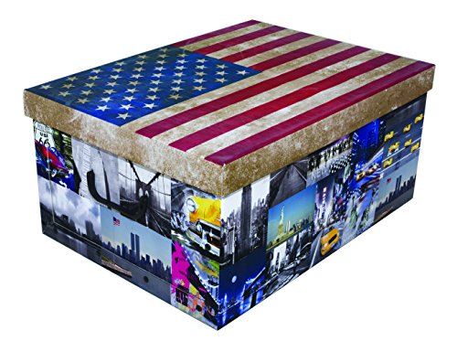2 Stück XXL Dekokartons mit modernen Städtemotiven 1 x „ENGLAND“ und 1 x „AMERIKA“ – Mit vielen verschiedenen City Motiven aus London & New York, Tragegriffen und XXL Stauvolumen! Topp für jeden Haushalt oder als Geschenkbox. - 2