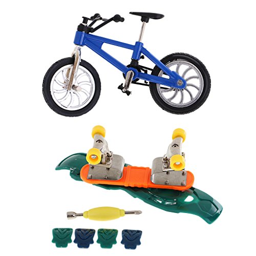 MagiDeal Mini Blue Finger Mountain Bike Bicycle & Finger Skateboard Set Funny Toys for Children Kids Gift