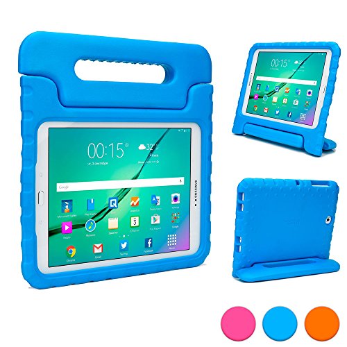 Samsung Galaxy Tab S2 9.7 hülle fur kinder, COOPER DYNAMO Beanspruchbare, strapazeirfähige, robuste, gepolsterte Hartschalenhülle mit integriertem Griff, Standfunktion & durchsichtigem Displaysschutz (Blau)