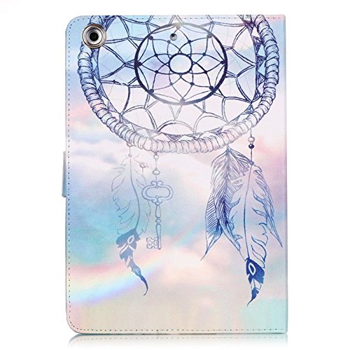 Etsue für iPad Air/iPad 5 [Blau Feder Campanula] Ledertasche Case Hülle,Bunte Retro Painted Leder Schutzhülle Silikon Back Case Smart Wallet Case Flip Folio Cover Etui Schale mit Standfunktion Kartenfächer Magnetverschluss für iPad Air/iPad 5 + 1x Glitzer Staub Stecker + 1x Blau Eingabestift - 3