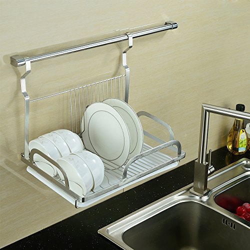 KuanGuang Küche Organisatore Wandmontage Edelstahl Geschirr Abtropf Regal Geschirrabtropfständer Geschirrabtropfkorb Geschirr Abtropfkorb Geschirrkorb - 2