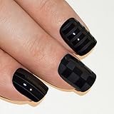 Bling Art False Nails French Manicure Black Matte Justice Medium Tips UK
