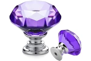 Ravinte 10 Stück Kristall Schublade knöpfe und griffe, Diamant Form Knöpfe für Schublade Schubladen Küche Schrank - 30mm Knöpfe mit Silber Basis(Lila)