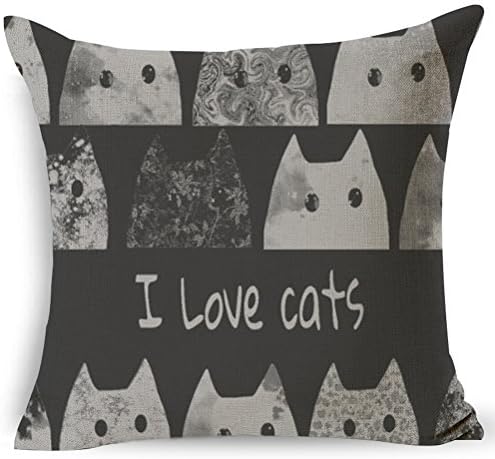 Ruideng Beauty Life Print Pattern Cotton Linen Square Throw Pillow Case Decorative Cushion Cover Pillowcase Cushion Case for Sofa,Bed,Chair,Bedding 18"x18" (I love cats)