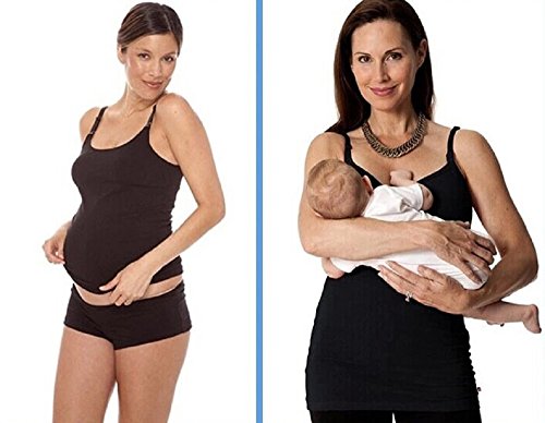 Maternity Breastfeeding top vest for easy breast feeding 8 10 12 14 colours black white or grey nursing (Medium 10-12, Black)